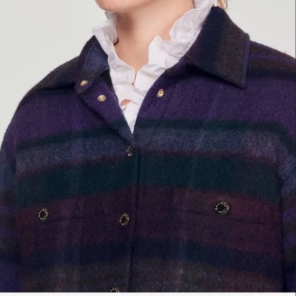 New with ticket Sandro Women's Dome Checked Wool-Blend Overshirt Coat - Picture 3 of 3